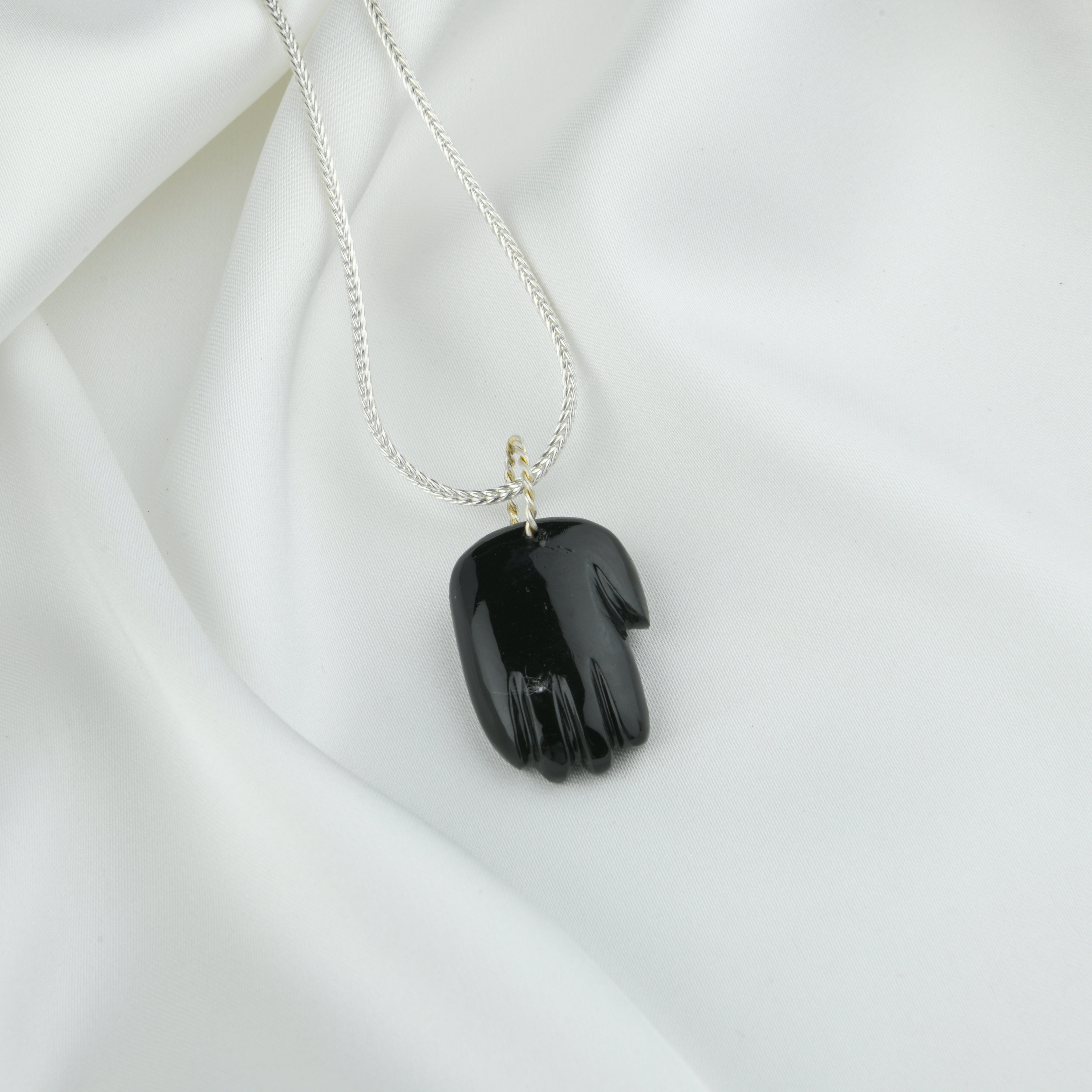 Protective Evil Eye Black Onyx Silver Hamsa Pendant