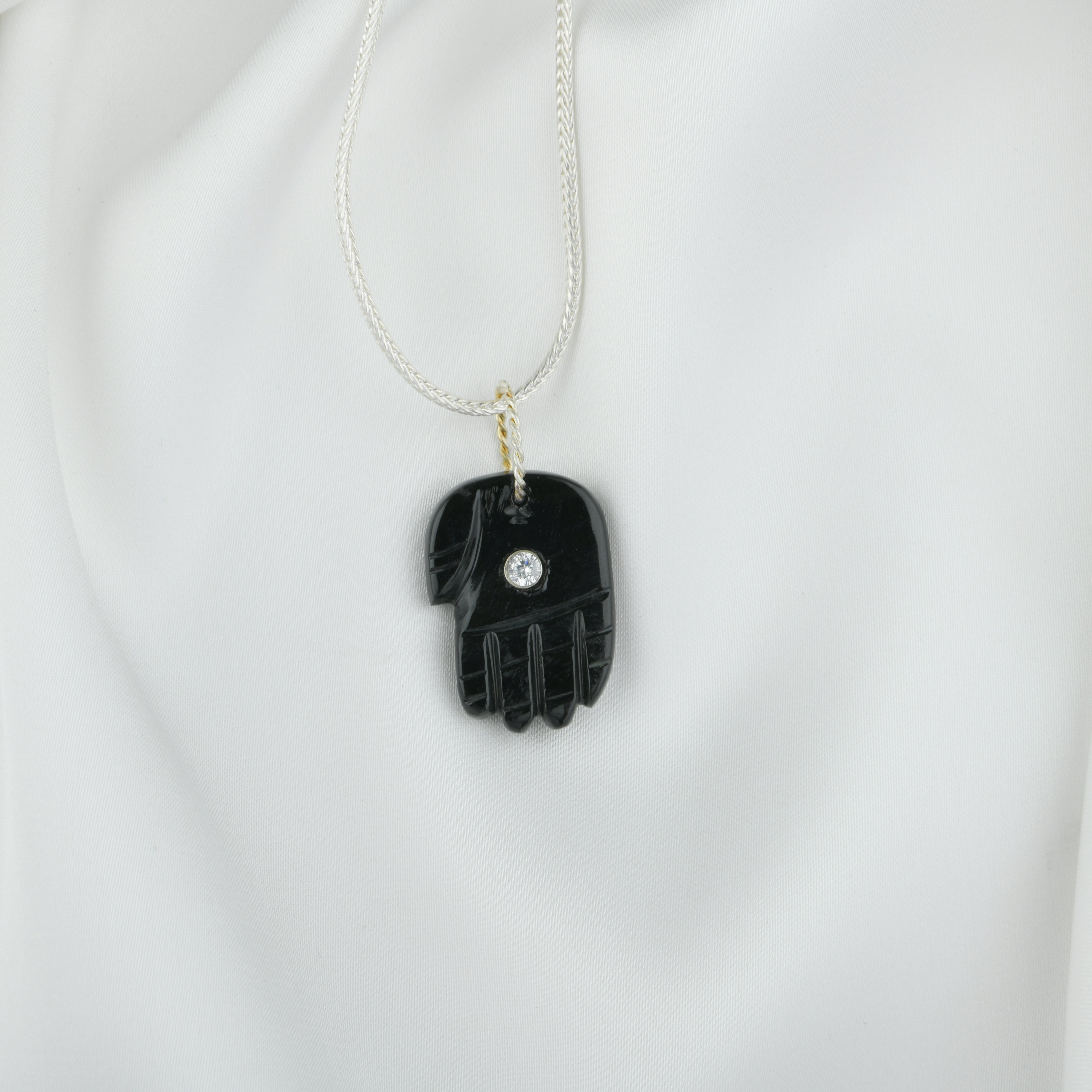 Protective Evil Eye Black Onyx Silver Hamsa Pendant