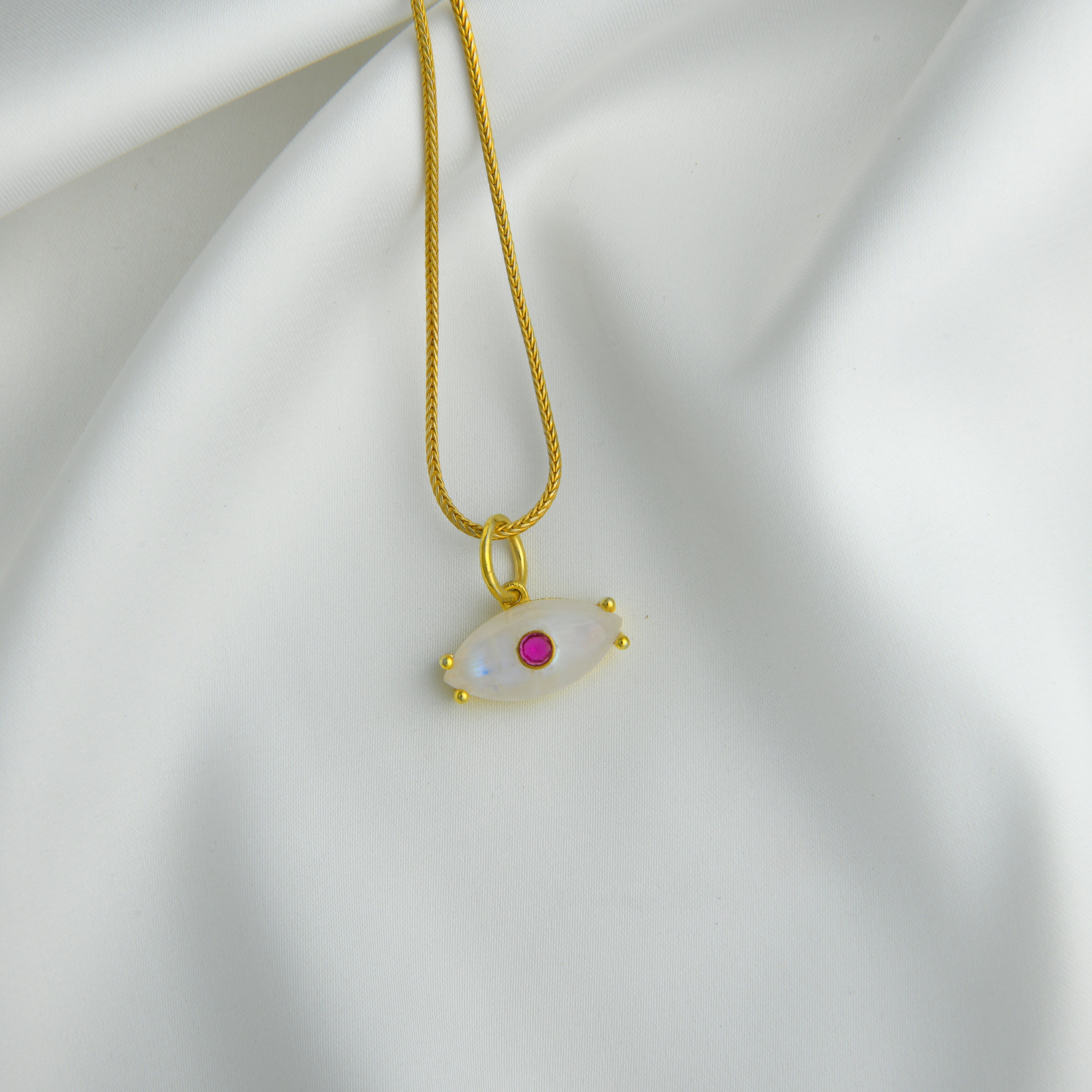 Natural Moonstone Gold Plated Silver Evil Eye Pendant