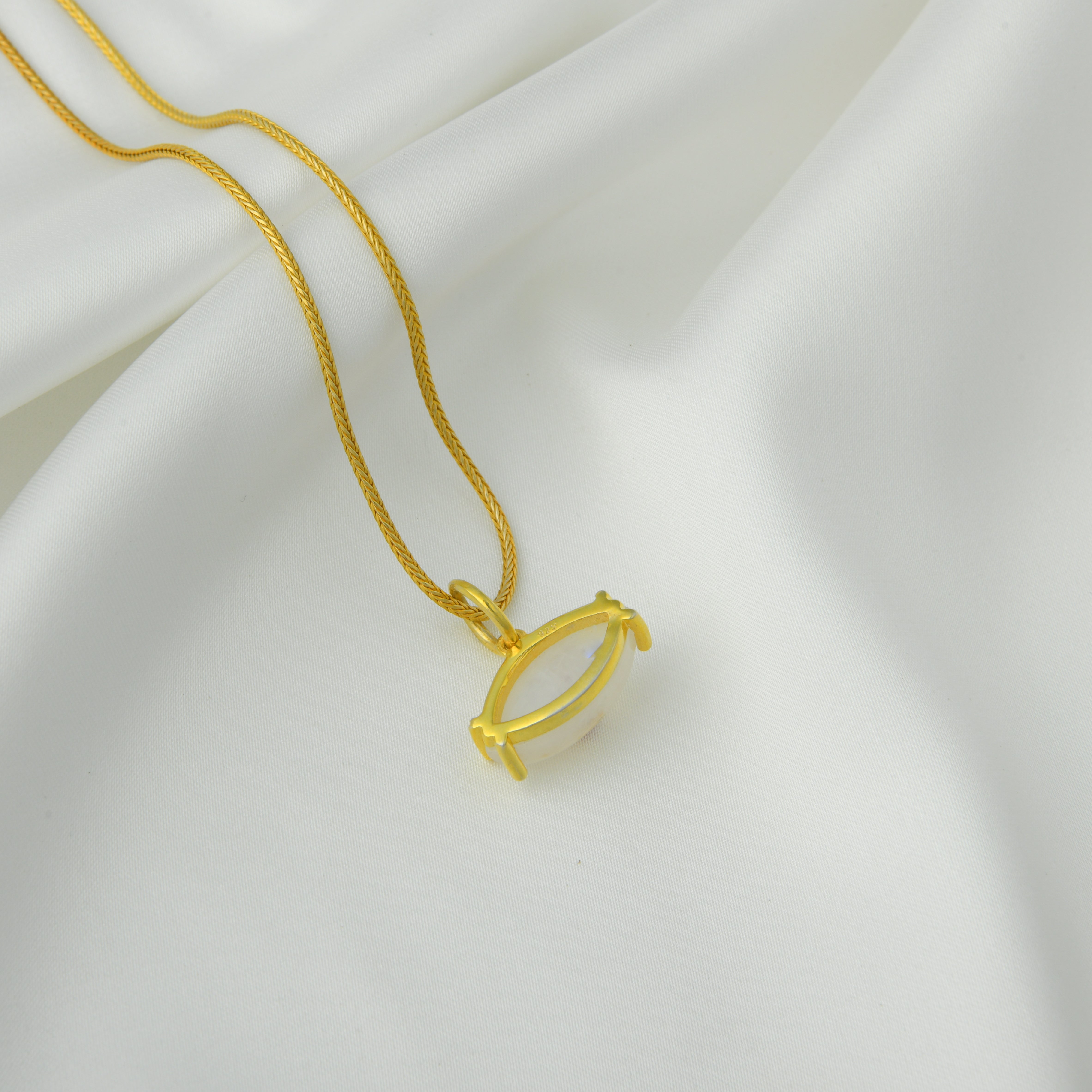 Natural Moonstone Gold Plated Silver Evil Eye Pendant