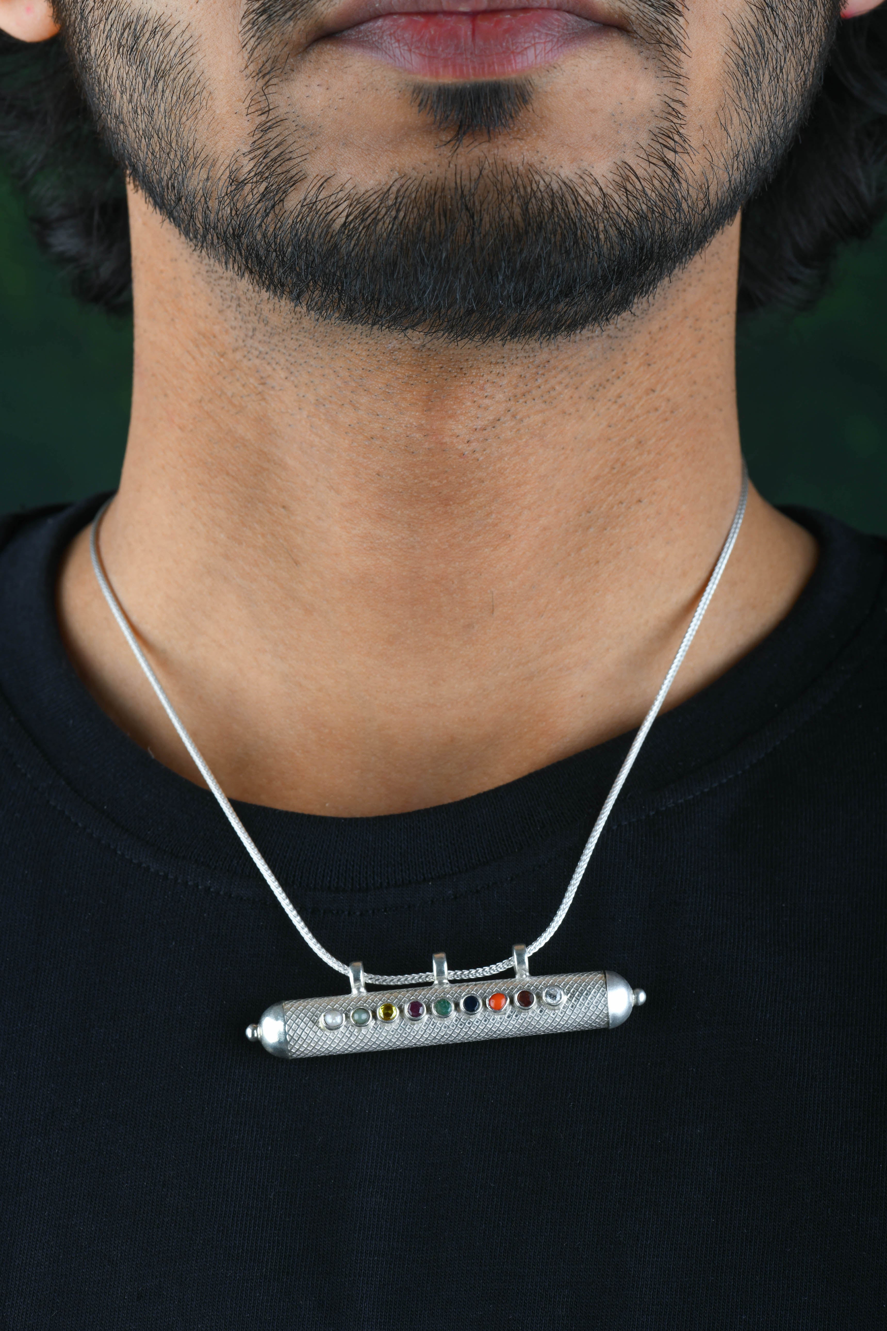 Navratna Silver Taweez Pendant