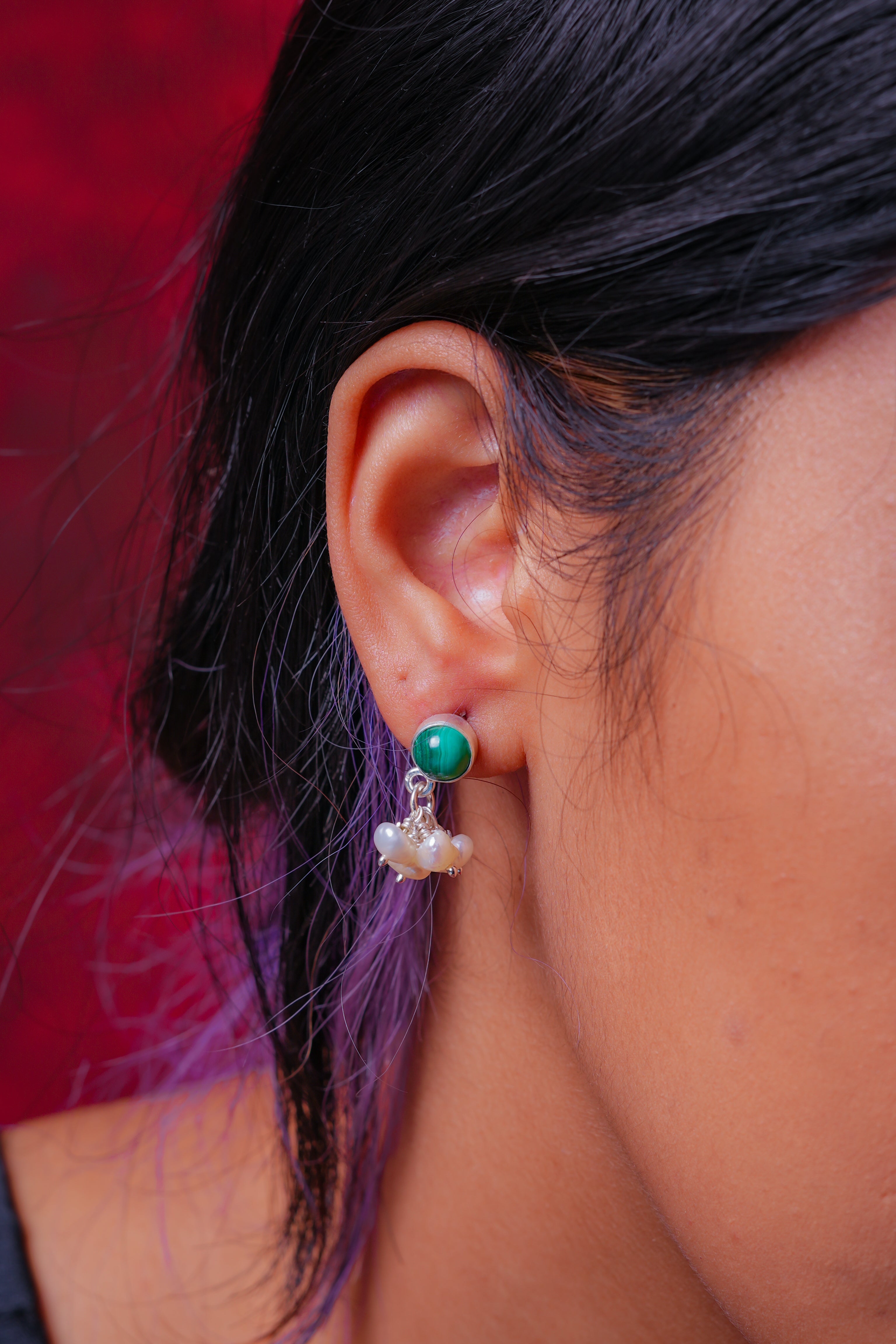 Malachite Pearl Silver Studs