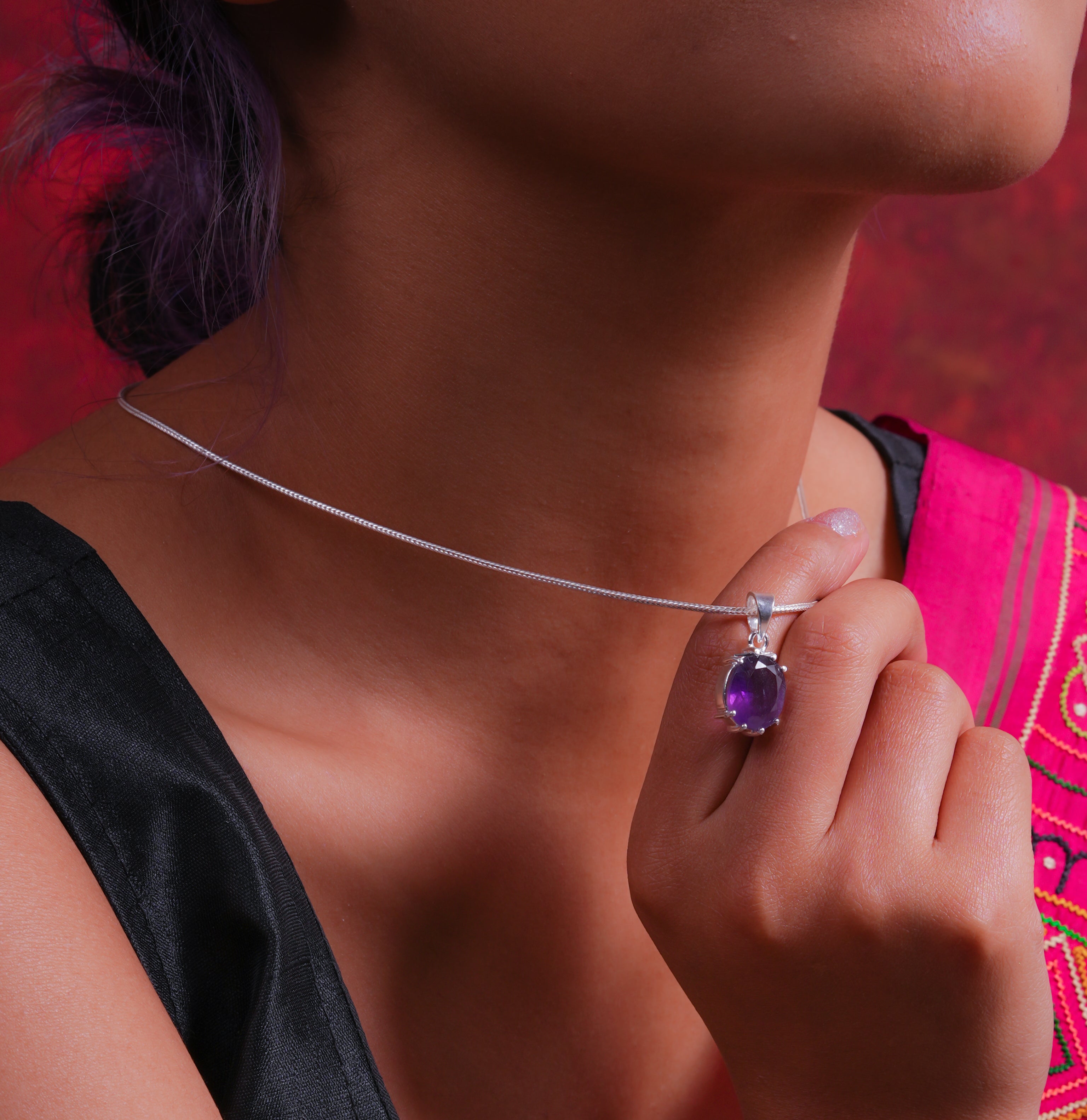 Silver And Amethyst Chakra Necklace